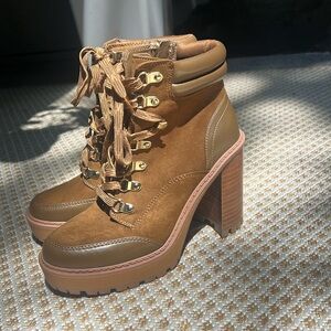 JLo Brown Heeled Boots with Wedge Heel